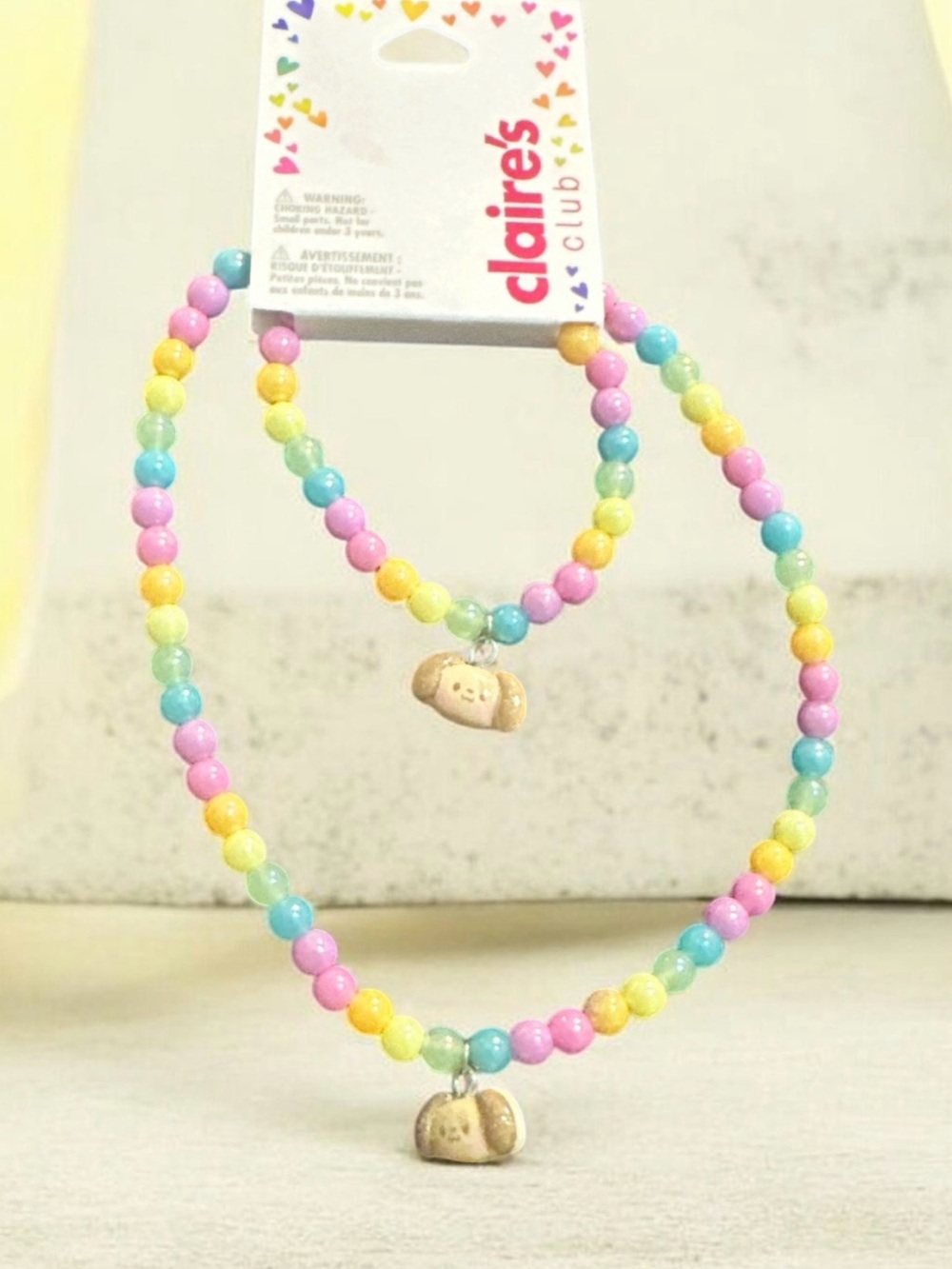 Claire's Kids Pastel Bead Necklace & Bracelet Set with Puppy Charm -
1055